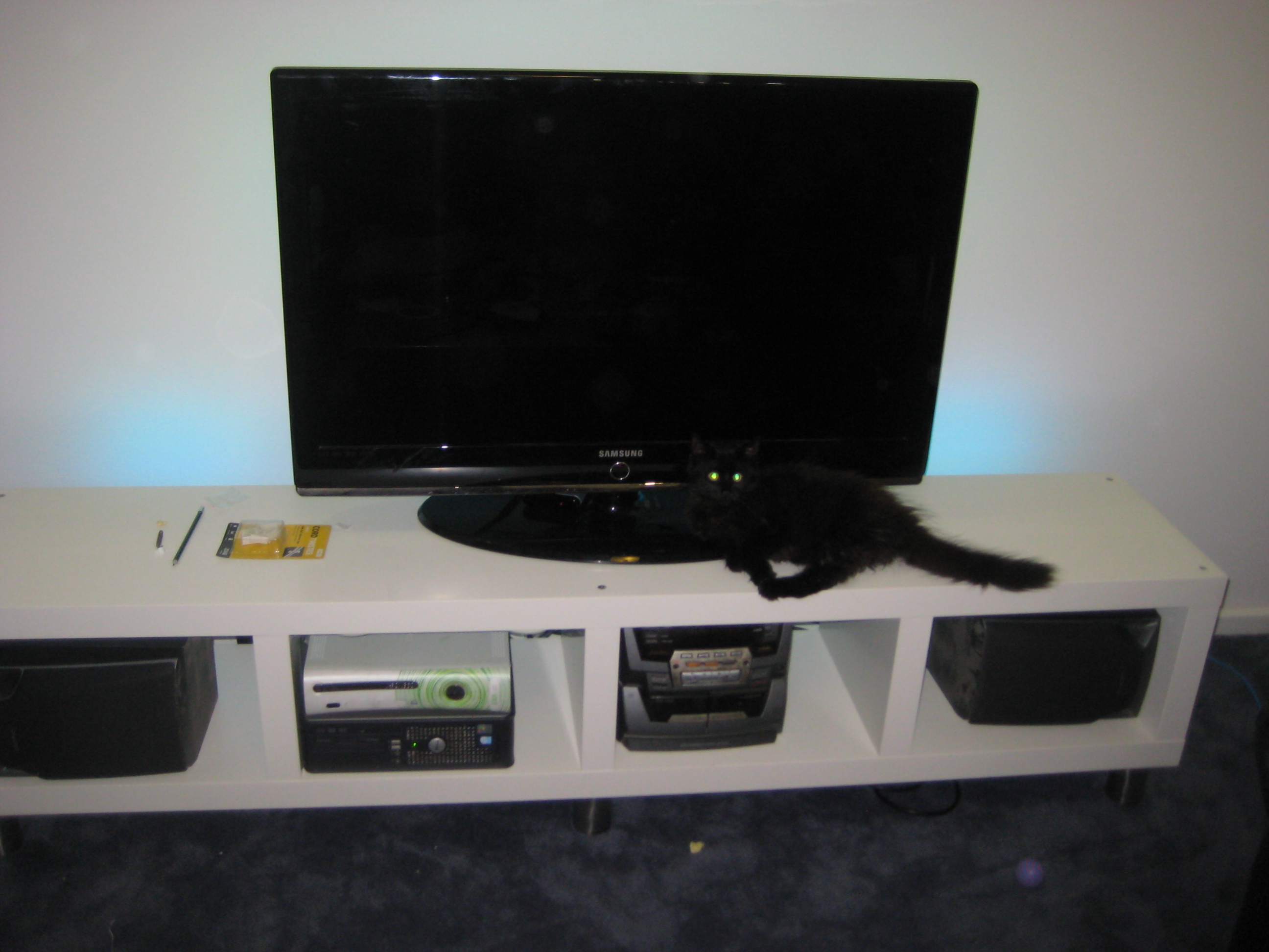 Cheap Ikea LACK Bookcase into an Entertainment center. | Marc ...